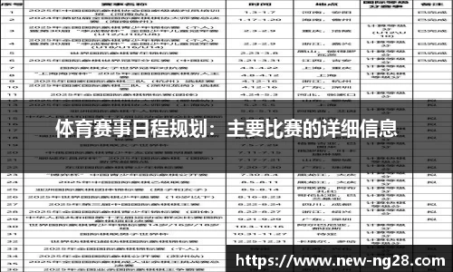 体育赛事日程规划：主要比赛的详细信息